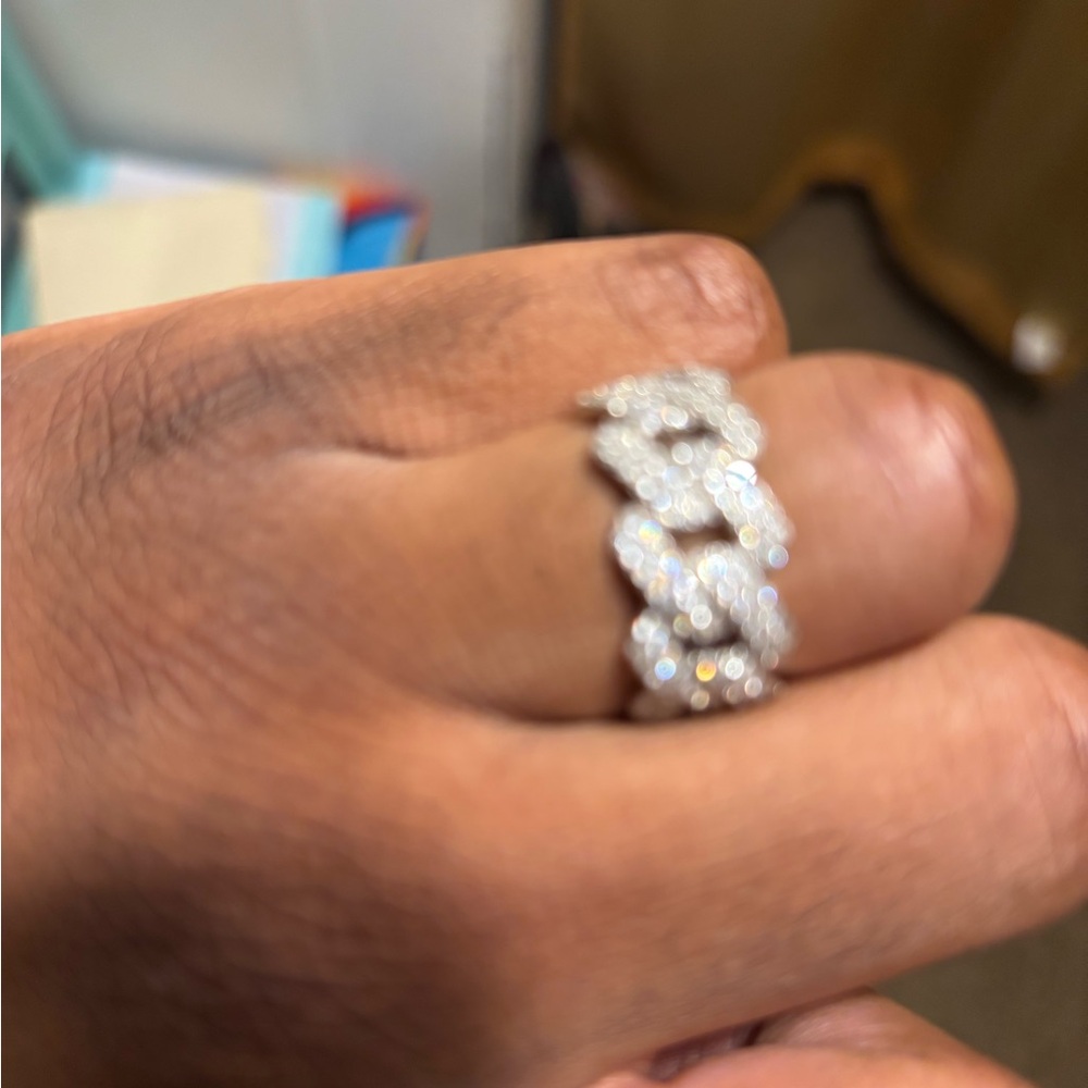 Diamond Simulant Silver Chain Link Ring - image 3